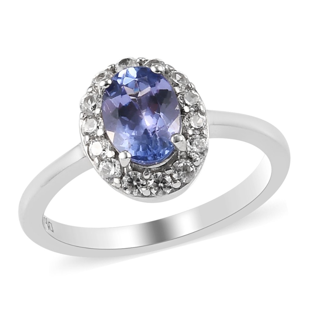 Tanzanite And Natural White Zircon Halo Ring